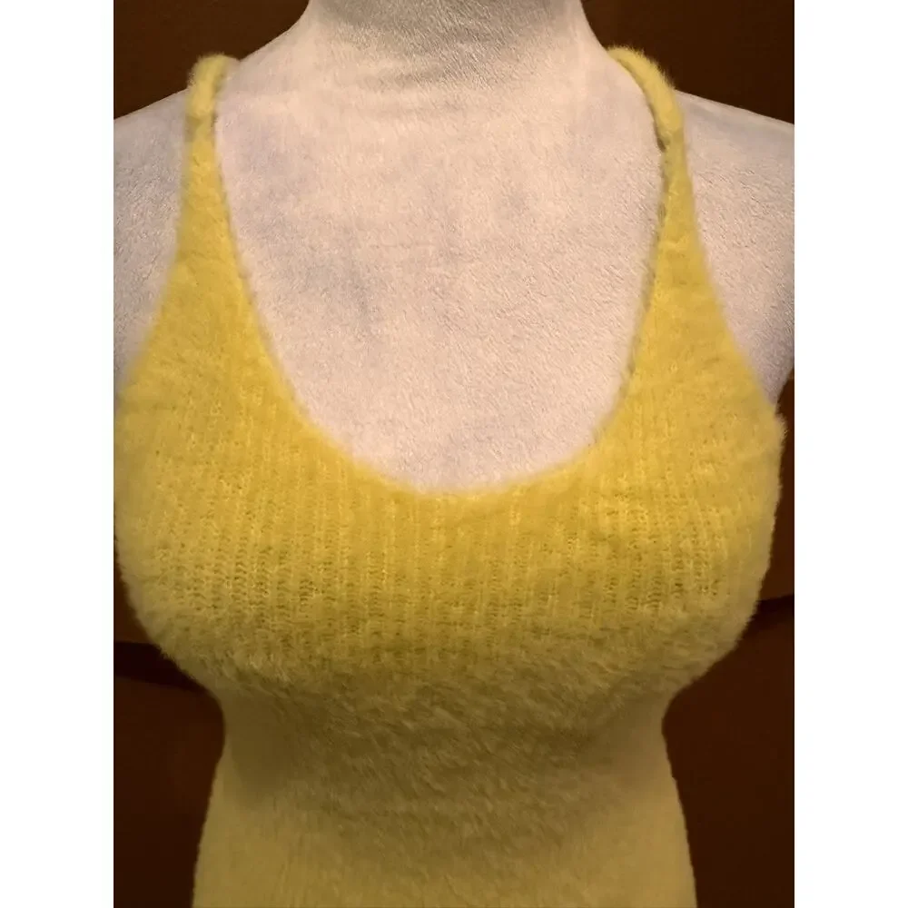 For Love & Lemons Knit Midi Dress Yellow Ribbed Bodycon Size XS